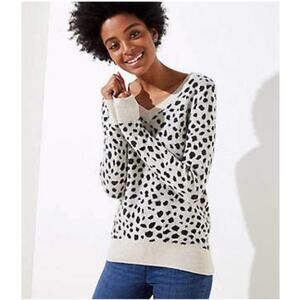 LOFT Women's Cheetah Print V Neck Sweater Cream Size M